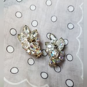 Vintage D&E Julianna AB Crystal Navette Rhinestone Gold Clip CHA-CHA Earrings